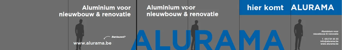 Raambelettering showroom voor Alurama